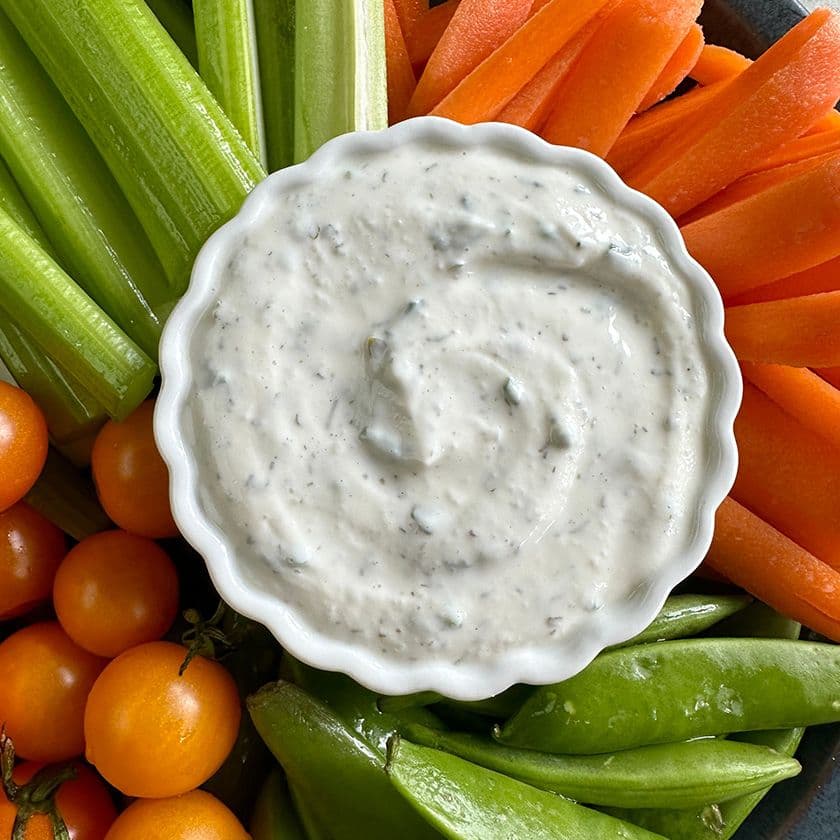cottage cheese used in a ranch dip recipe served with vegetables.